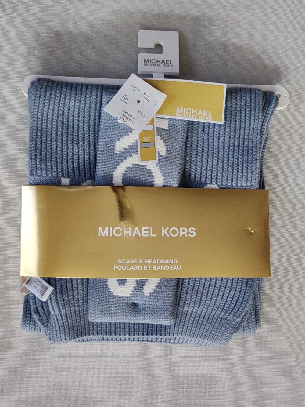NWT Michael Kors Reversible Headband & Scarf Set – Blue Monogram